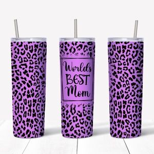 Worlds Best Mom - Purple Cheetah  20 Oz Skinny Sublimated Tumbler